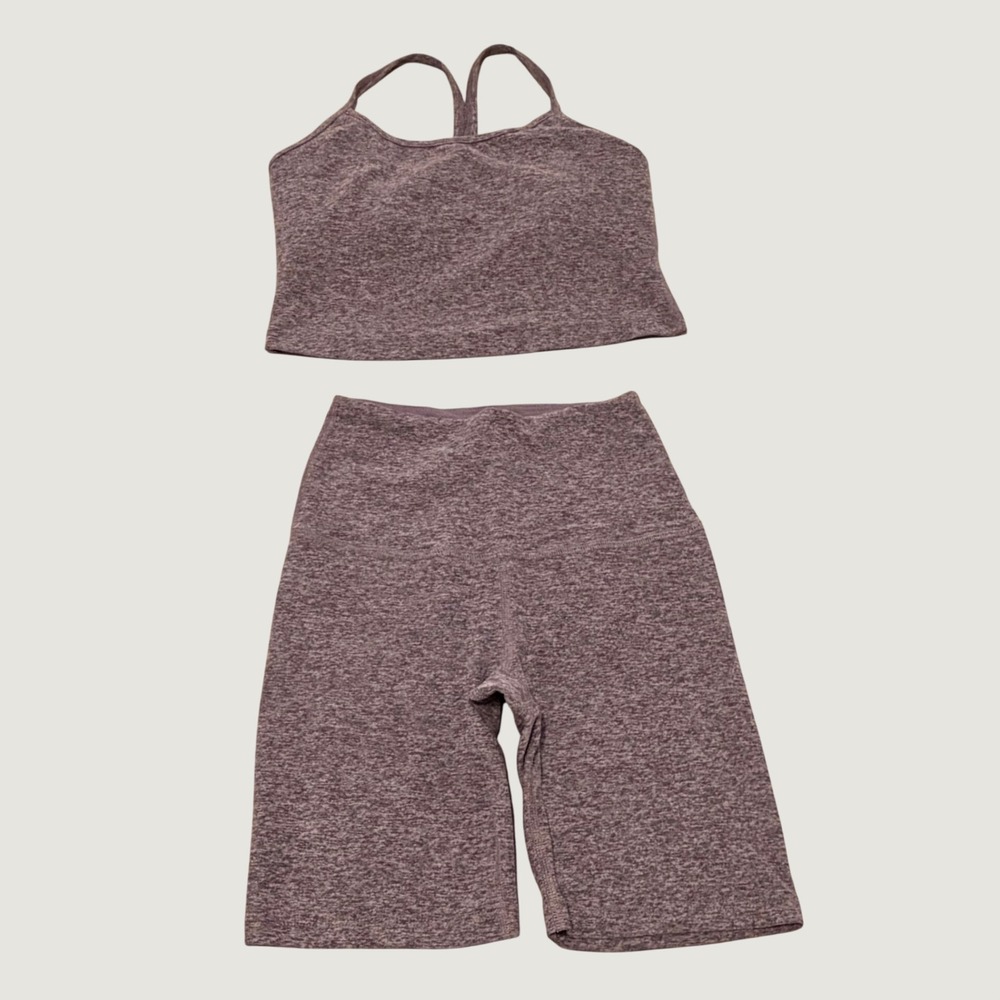 Beyond Yoga Women's Space Dye Heather Purple Crop Tank and  Shorts Set Size XS